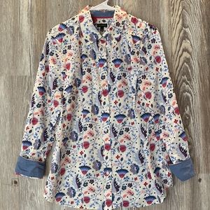 Talbots button down printed blouse, L